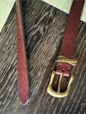 Frye Leather Belt in Burgundy with Antique Brass Buckle